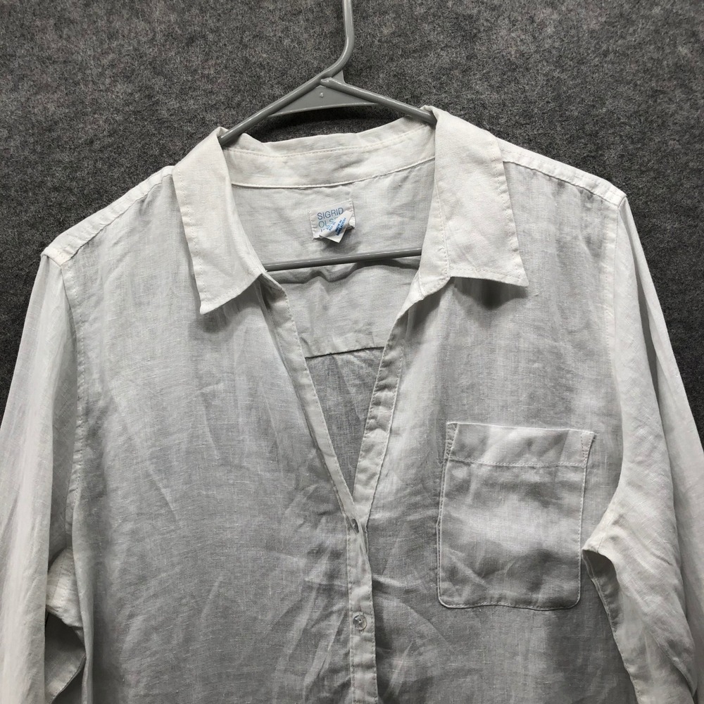 Sigrid Olsen 100% Linen Button Down Shirt Womens XL White Roll Tab Oversized - Picture 3 of 9